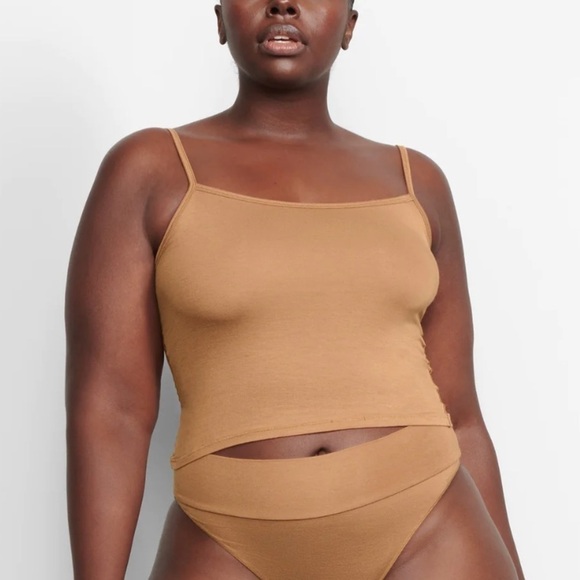 SKIMS Sleep Spaghetti Tank Top Plus Size 2X Jasper Tan Stretch Comfy NEW - Picture 1 of 5